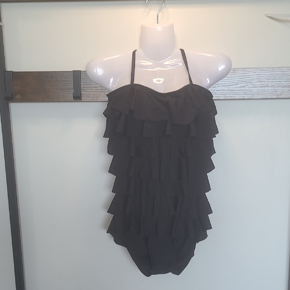 Black Ruffled One-Piece Swimsuit